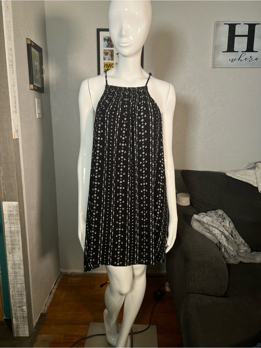 Women’s Black Printed Halter Summer Dress